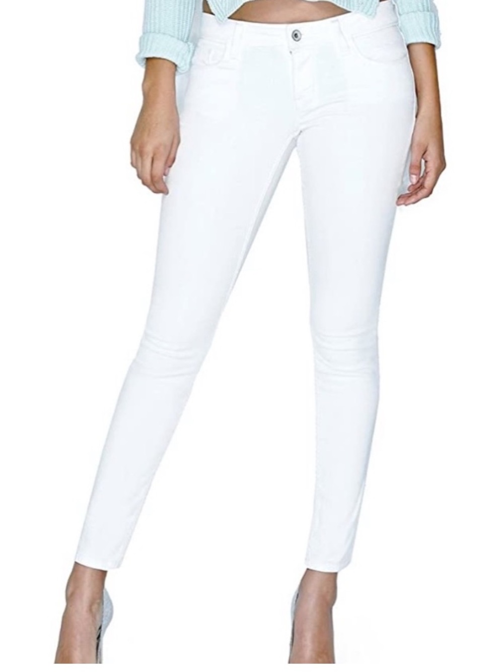 Guess White Denim Power Skinny Low Rise Jean Cotton/Spandex Blend 5 Pocket-27W - Picture 3 of 13